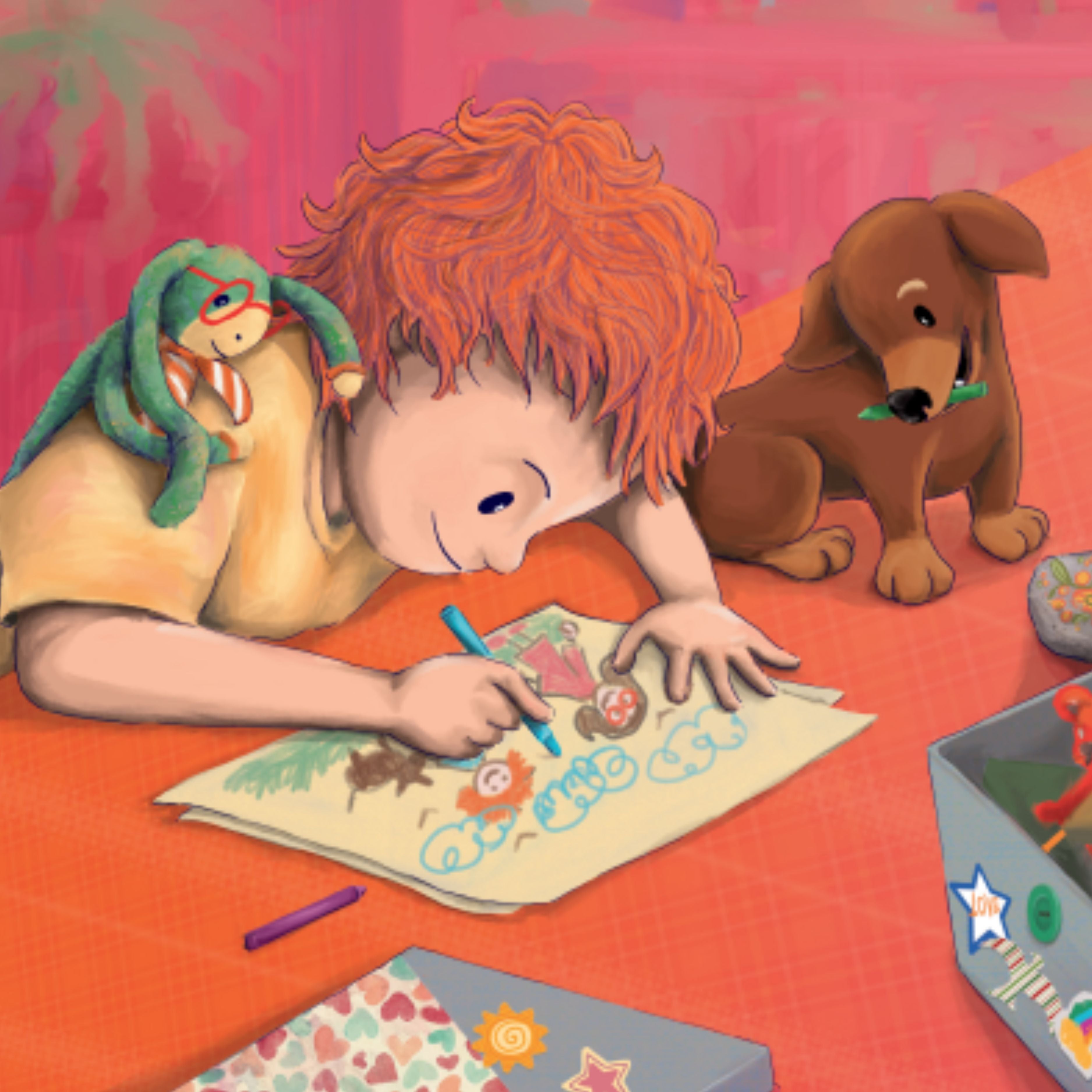 Illustration - child looking at photo album